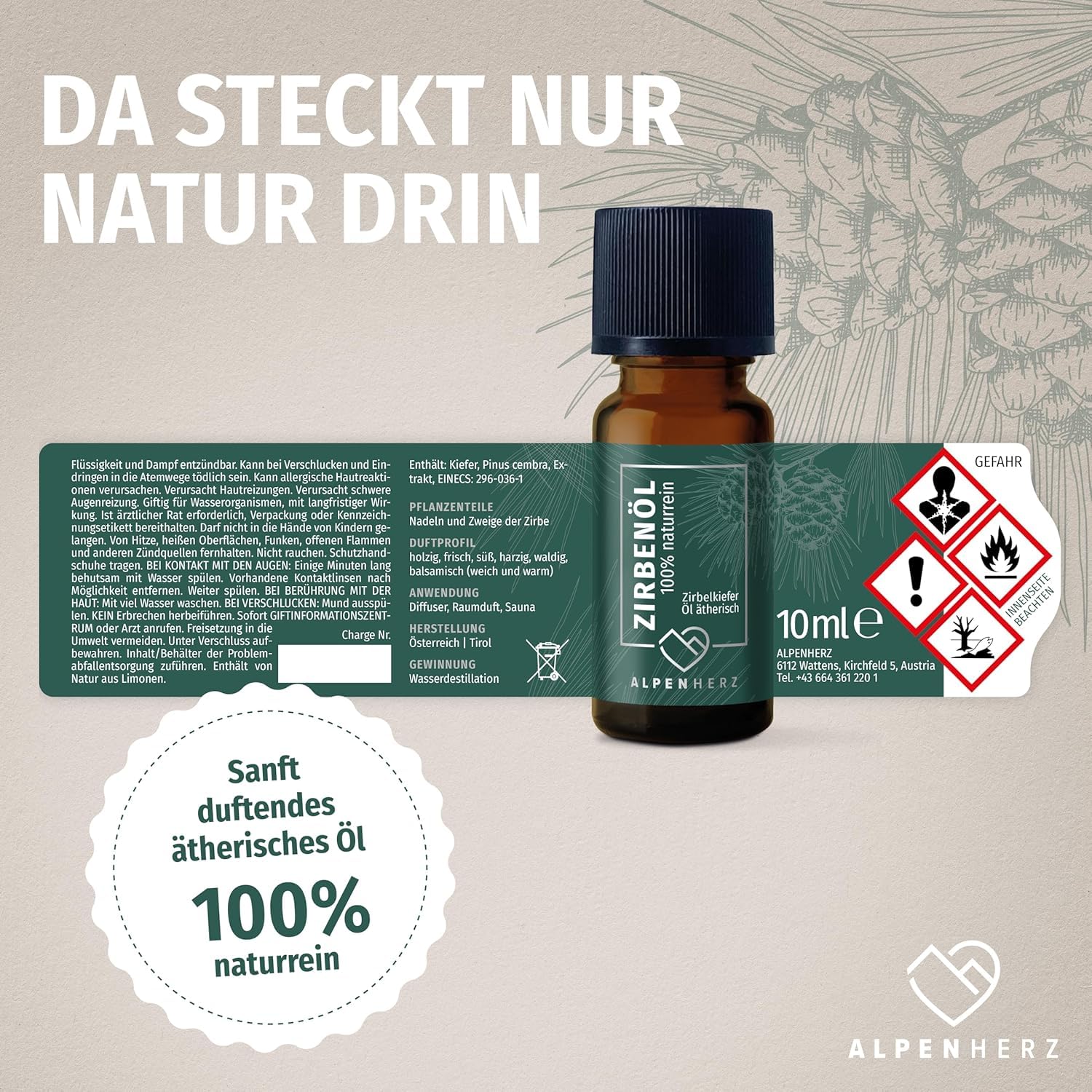Alpenherz Zirbenwürfel Set - Zirbenöl 10 ml naturrein aus Österreich - Zirbenholz Würfel Duftspender Zirben Duft Holz Deko Zirbe Jäger Geschenke Zirbelkiefer Zirbenset (Hirsch)