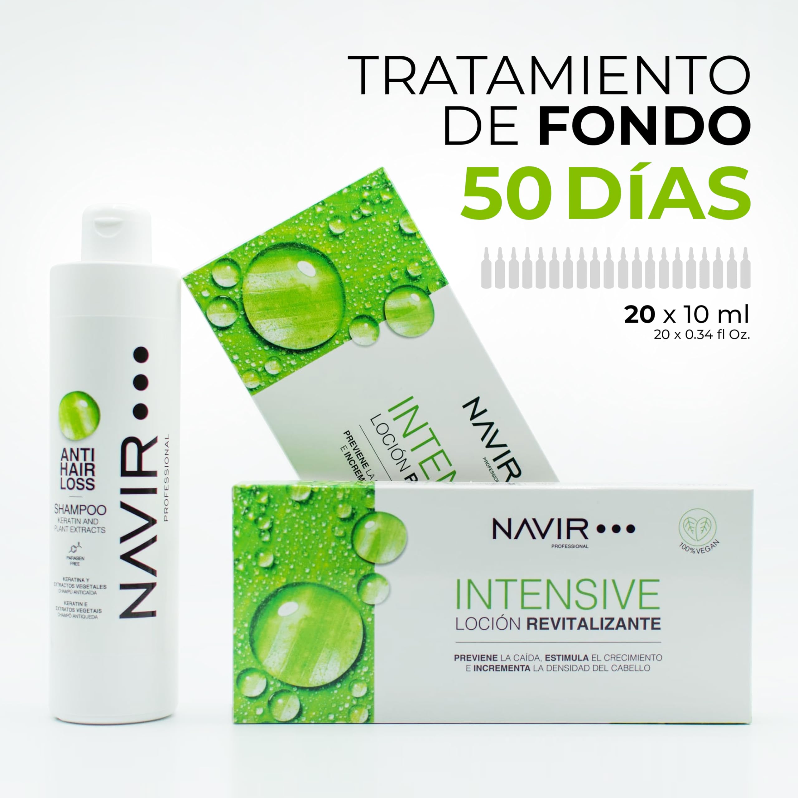 NAVIR Profesional | Ampollas Anticaida del cabello | Tratamiento con Placenta Vegetal | Mujer y Hombre (Ampollas 10 x 10 ml)