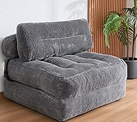 Kisoy Folding Sofa Bed with Faux Rabbit Fur - 3-in-1 Convertible Sleeper Chair for Adults, Comfy Floor Couch, Dark Grey Single