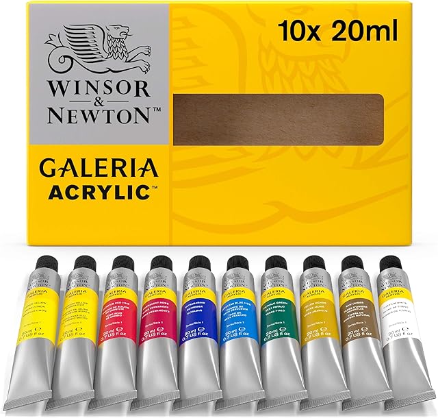 Winsor and Newton Galeria Acrylic Paint Set of 10 Colours in 20 ml Tubes, Water Based Paint, Ideal for Paper, Canvas, Wood, Ceramic and Fabric