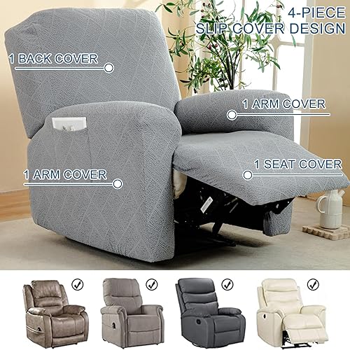 Vista 36 de Eco-Ancheng Fundas reclinables de 4 piezas, fundas para sillas reclinables, fundas elásticas para sofá reclinable, fundas ajustables antideslizantes
