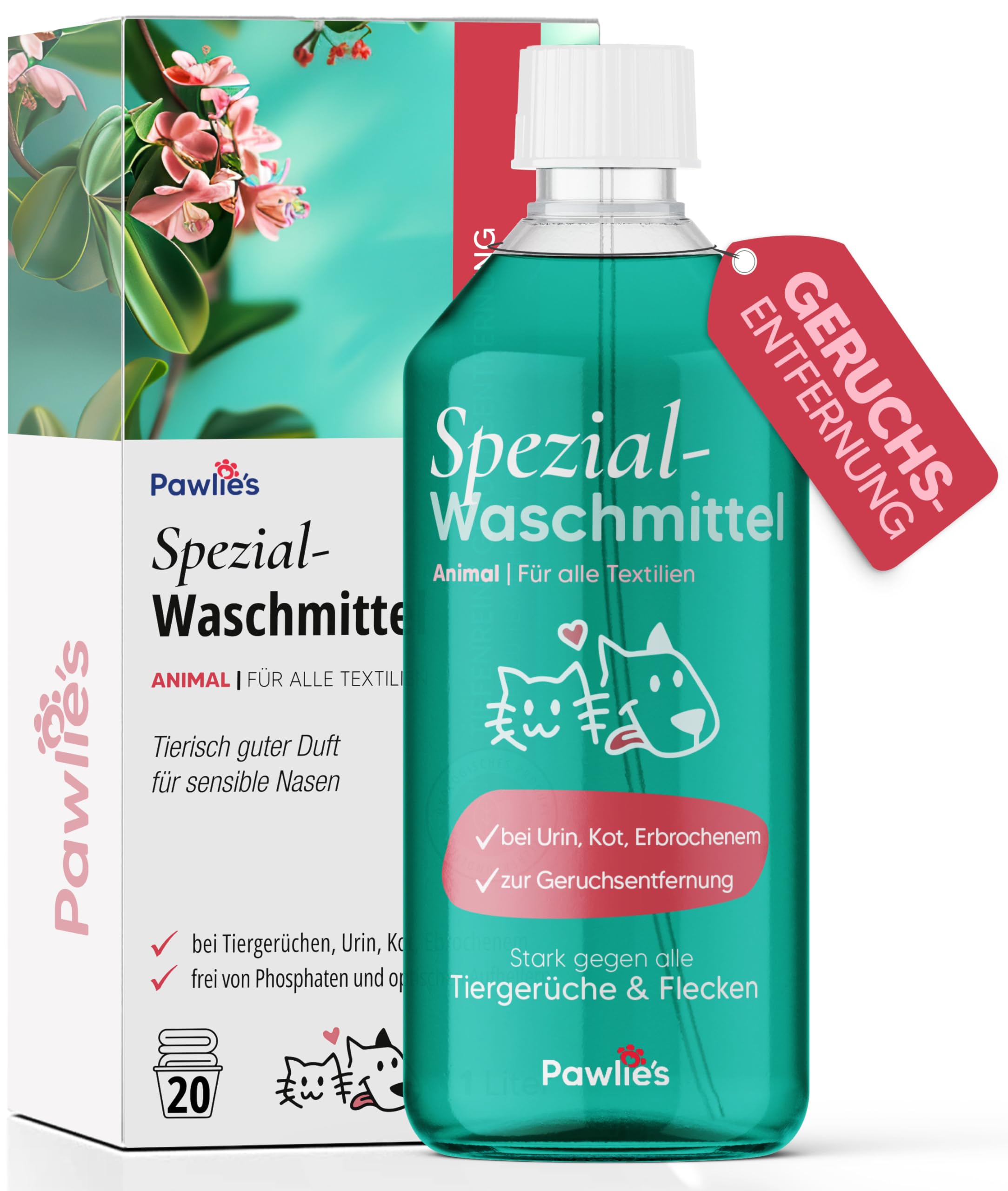 Pawlie's Geruchsentferner Wäsche 1L - Hochwirksamer Hygienespüler Wäsche, Geruchsneutralisierer, Enzymreiniger Katzenurin, Wäschespülung & Hygiene Waschmittel zur Geruchsentfernung