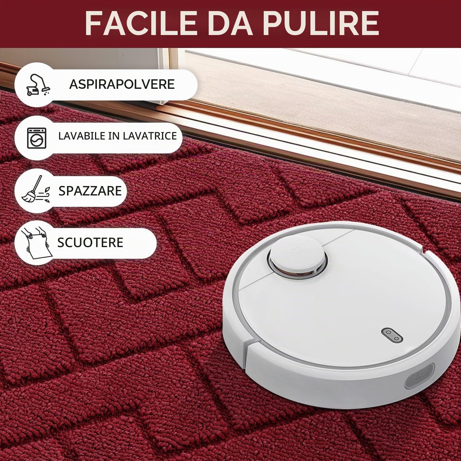 Biscpro Zerbini per Ingresso Interno,80x100cm Tappetino Antiscivolo Lavabile in Lavatrice,Zerbino d'Ingresso Polipropilene Assorbenti per Interno,Ingresso,Esterno,Corridoio,Balcone-Rosso