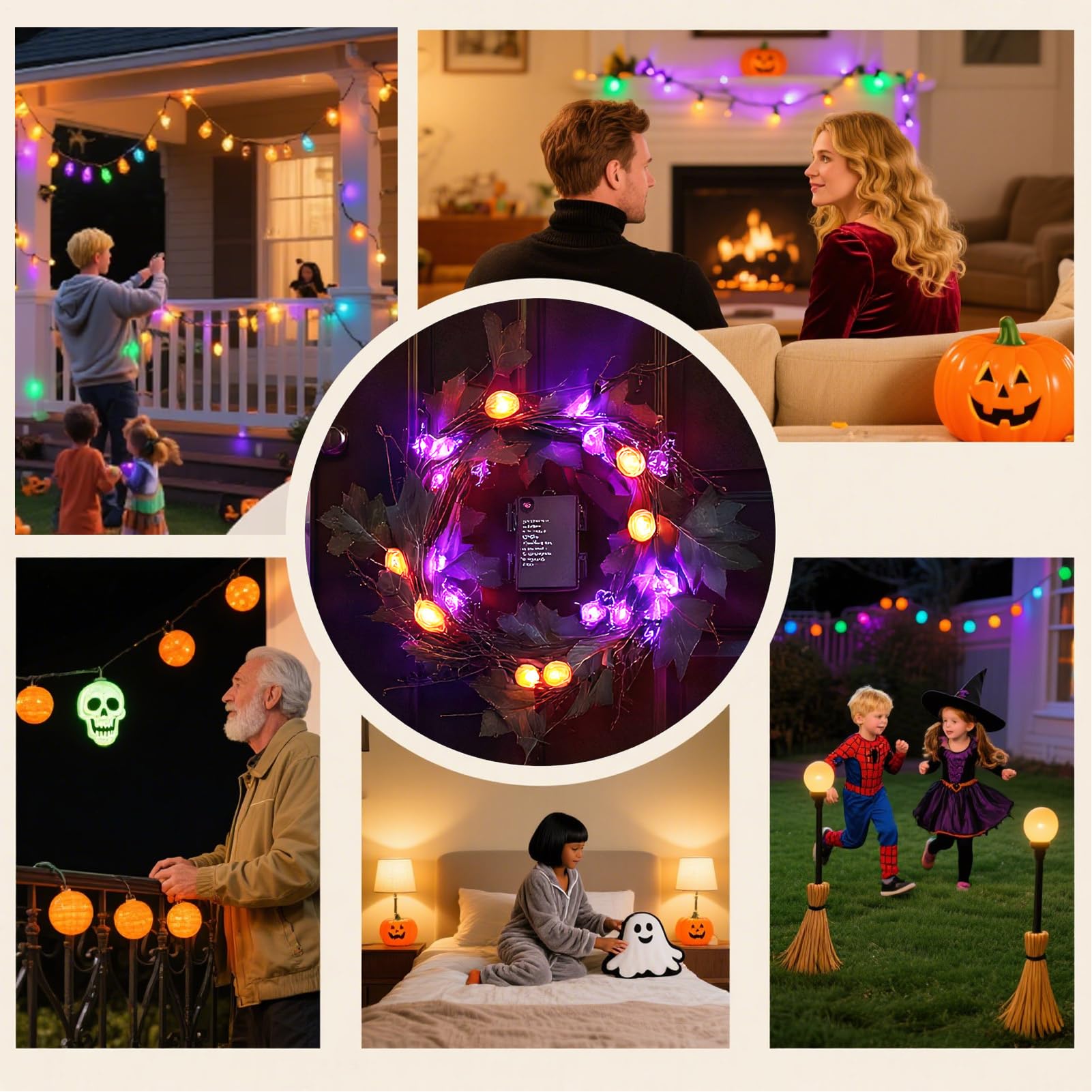 Lampki sznurkowe Halloween Dekoracyjne girlandy wodoodporne z 8 trybami