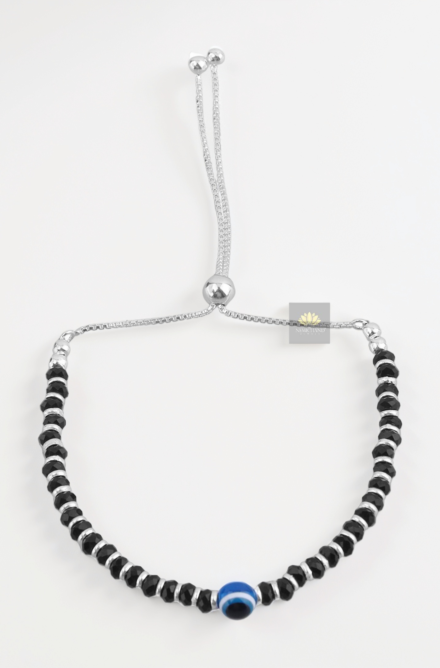 Nazariya Evil Eye Black Crystal 925 Pure Silver Adjustable Bracelets for Women & Girls