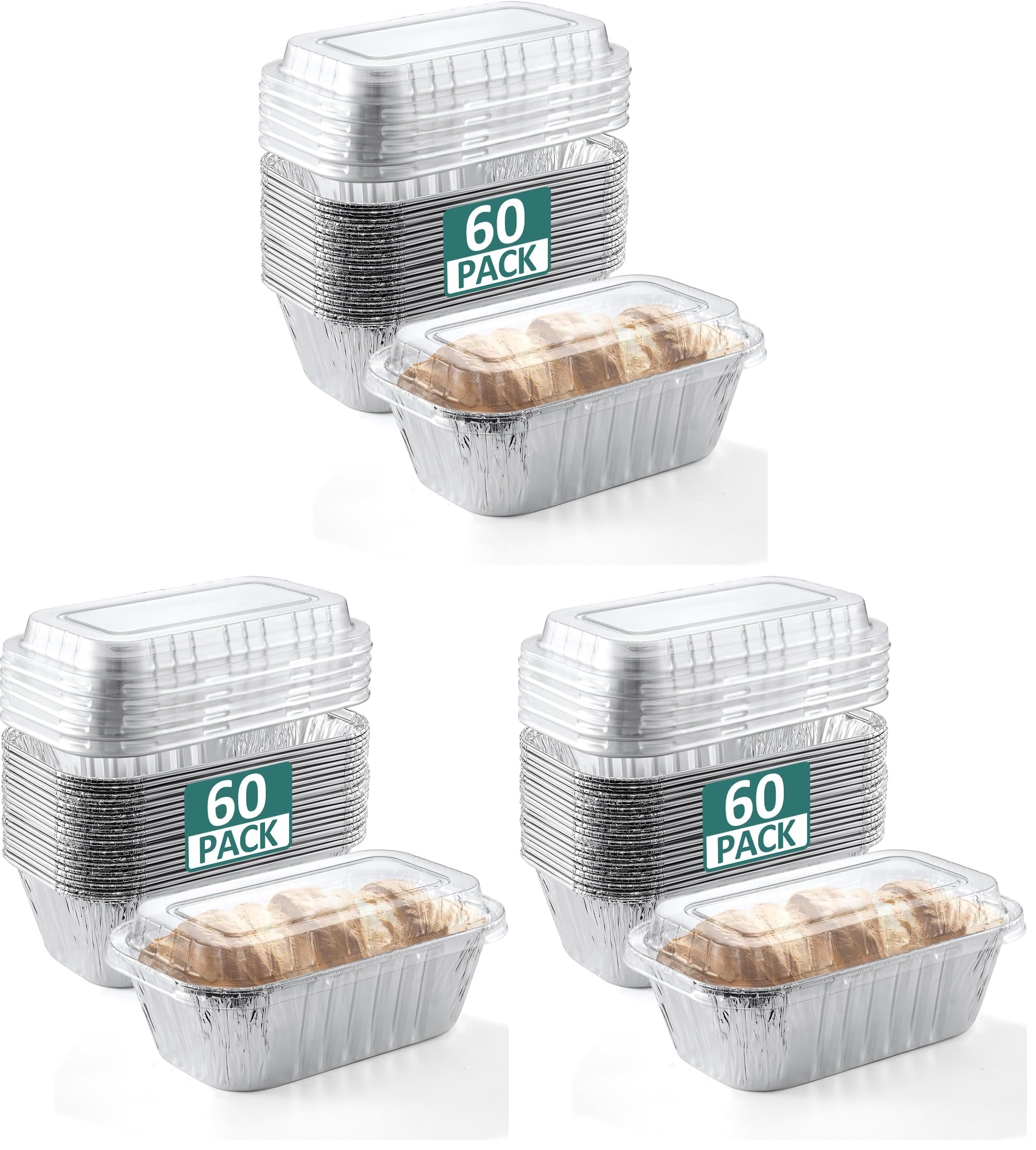 NEEBAKE 180 Pack 6x3.5x2 Disposable Aluminum Loaf Pans with Lids Small-Aluminum-Foil-Pans-Tin-Foil-Baking-Pans-Tin-Trays-Food-Containers-for-Baking-Cakes-Bread-Meat-Loaves