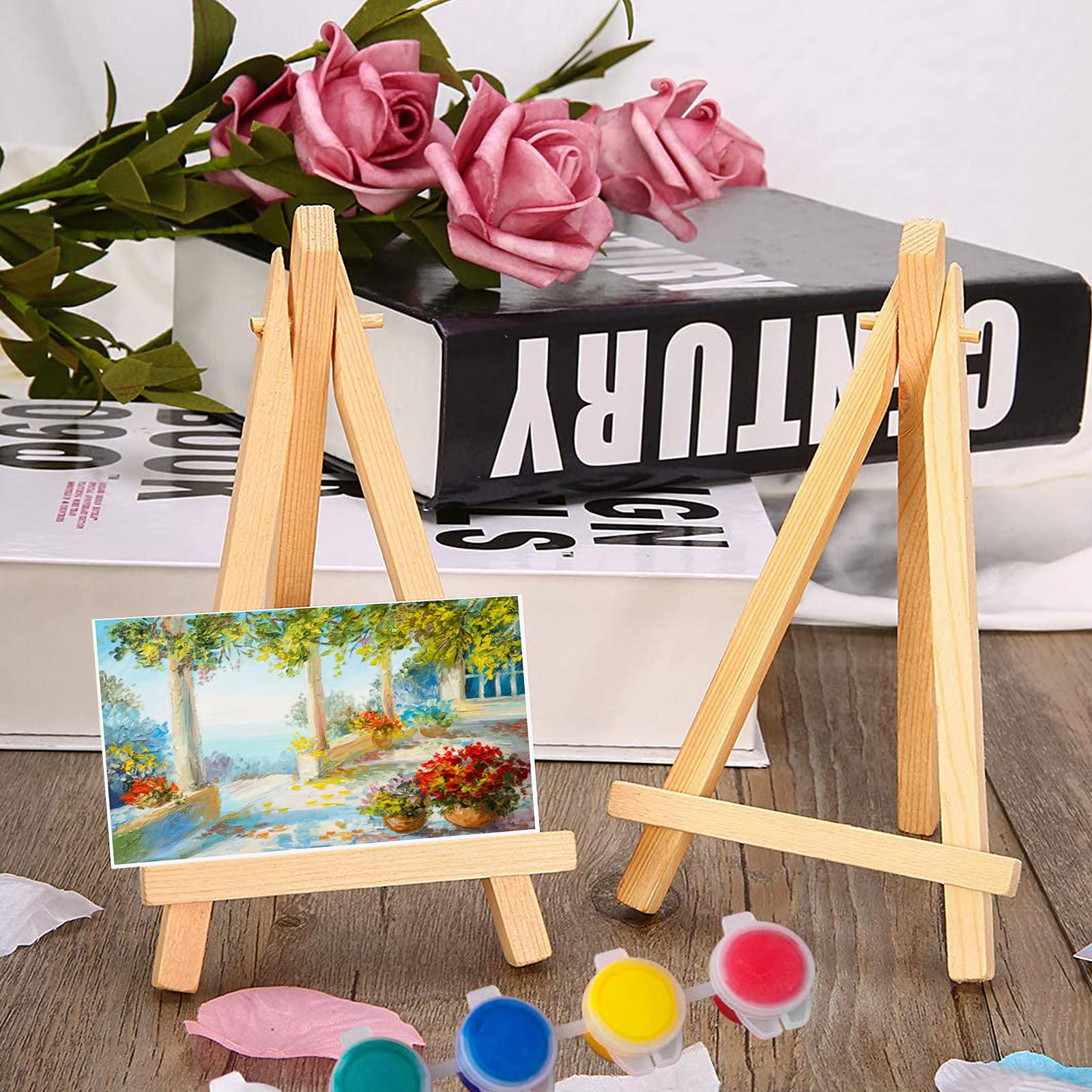 Mini Cavalletto di Legno, 20 Pezzi Cavalletto Segnaposto per Display, Treppiedi Porta Foto Dipingere per Matrimonio Compleanno Festa Battesimo Pittore Decorazione Tavolo(16x9cm)