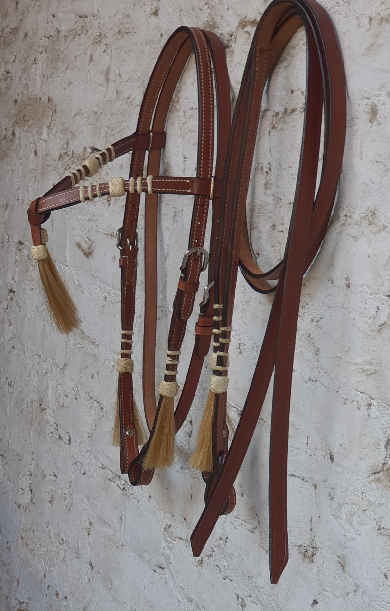 Brida de cuero Western Tack ajustable de cuero de grano completo para caballo, caballo, diadema anudada con riendas, 78 cuero crudo, marrón