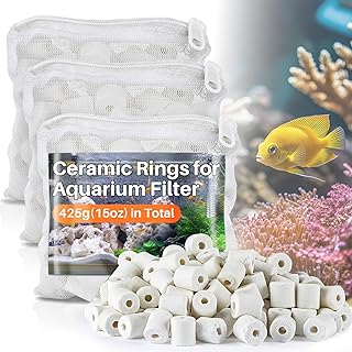 Sukh 3 Bags Ceramic Rings for Aquarium Filter - 425g Bio Ceramic Media Balls Replacement Biological Material Remover for Aquarium,Fish Tank,Pond,Canister Filter with 3 Mesh Bags