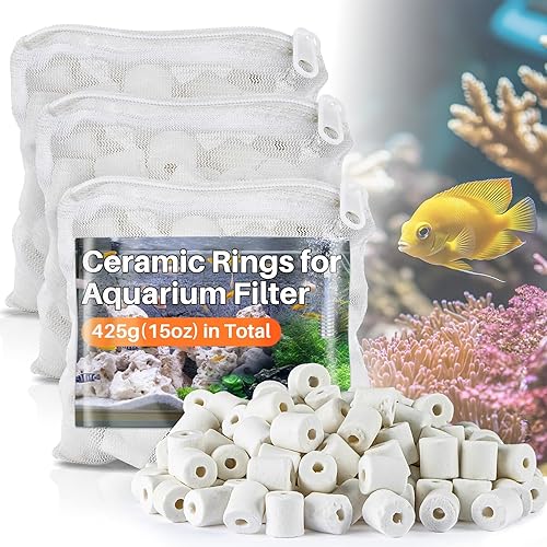 Sukh 3 Bags Ceramic Rings for Aquarium Filter - 425g Bio Ceramic Media Balls Replacement Biological Material Remover for Aquarium,Fish Tank,Pond,Canister Filter with 3 Mesh Bags