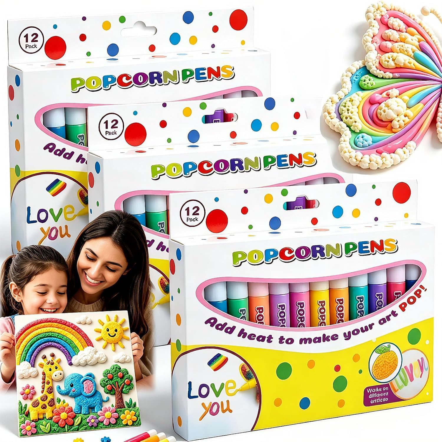 Magic Popcorn Pens, 3D Relief Art Marker Puffy for Crafts，12PCS-3BOX