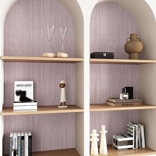 Miniatura 6 de CRE8TIVE Papel tapiz de tela de hierba rosa pálido, papel tapiz texturizado para despegar y pegar, papel de contacto de tela de hierba sintética,