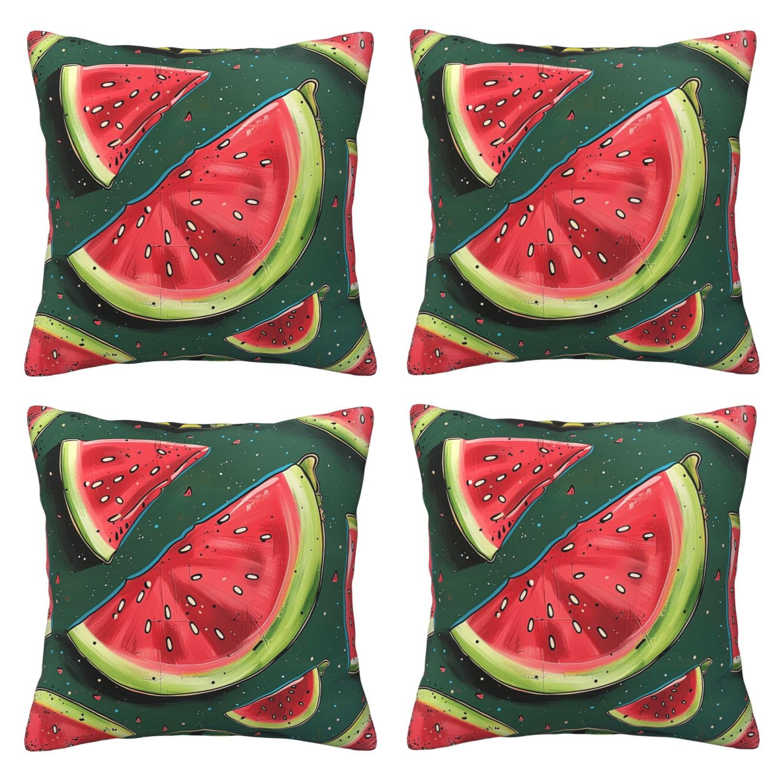 Watermelon Throw Pillow Cases 4 Pack Square Pillowcases Super Soft Pillow Protectors With Zipper for Couch Livingroom Sofa Bed Office Car,45x45 CM