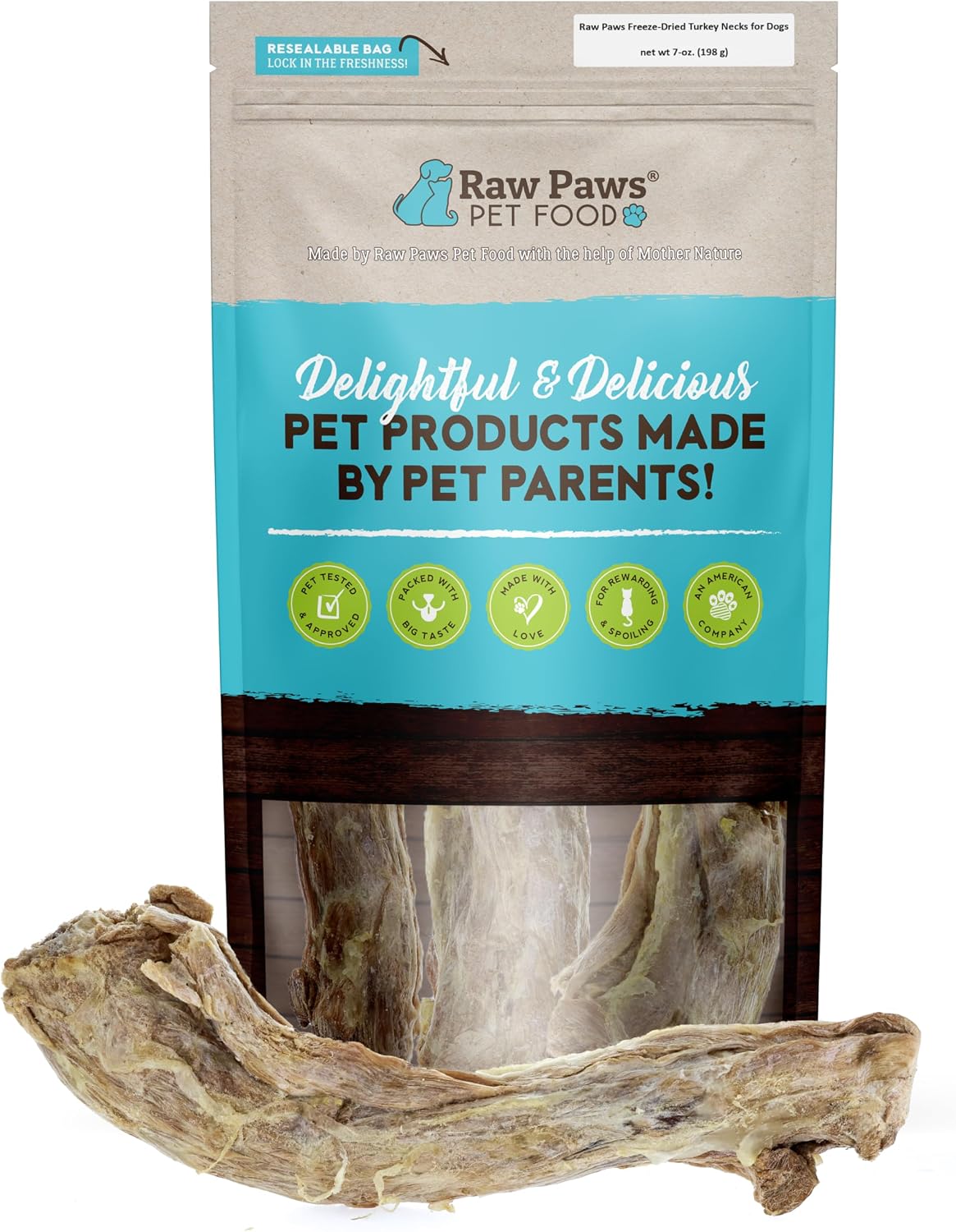Raw Paws Freeze-Dried Turkey Necks for Dogs, 7-oz - Made in USA - Single Ingredient Dog Chew - Raw Freeze Dried Dog Treats - Turkey Treats for Dogs