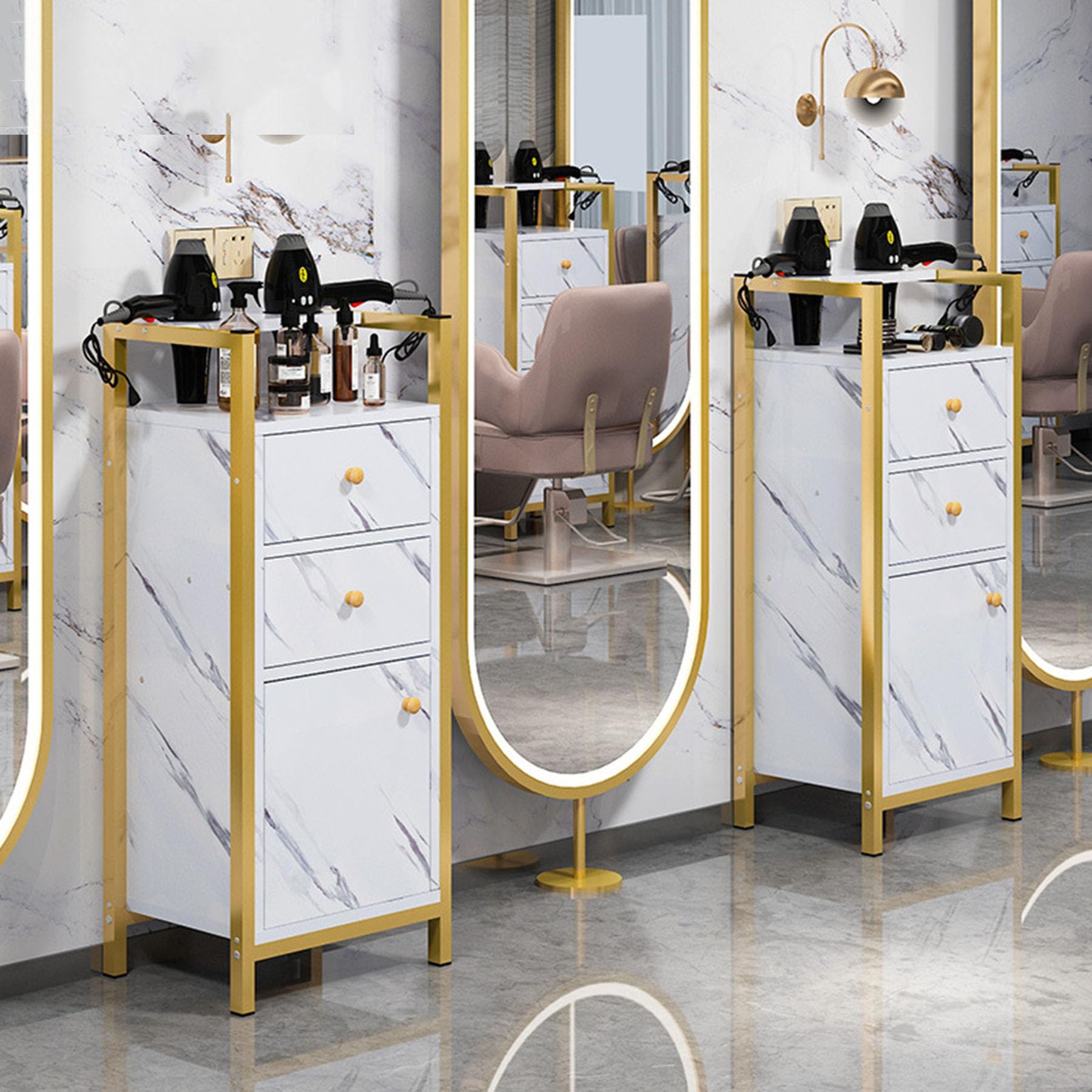 uqlpxz Storage Cabinet Barber Stations Salon Station Cart for Hair Stylist with Tool Drawers Shops Beauty -With Styling For Stylist,Salon Dryer Shop Equipment Drawer,B2