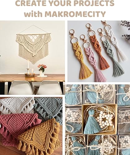 Miniatura 6 de Makromecity, Cordón de macramé de una sola hebra (0.118in x 328 pies), cordón de algodón natural de 0.118in para arte y manualidades de macramé para