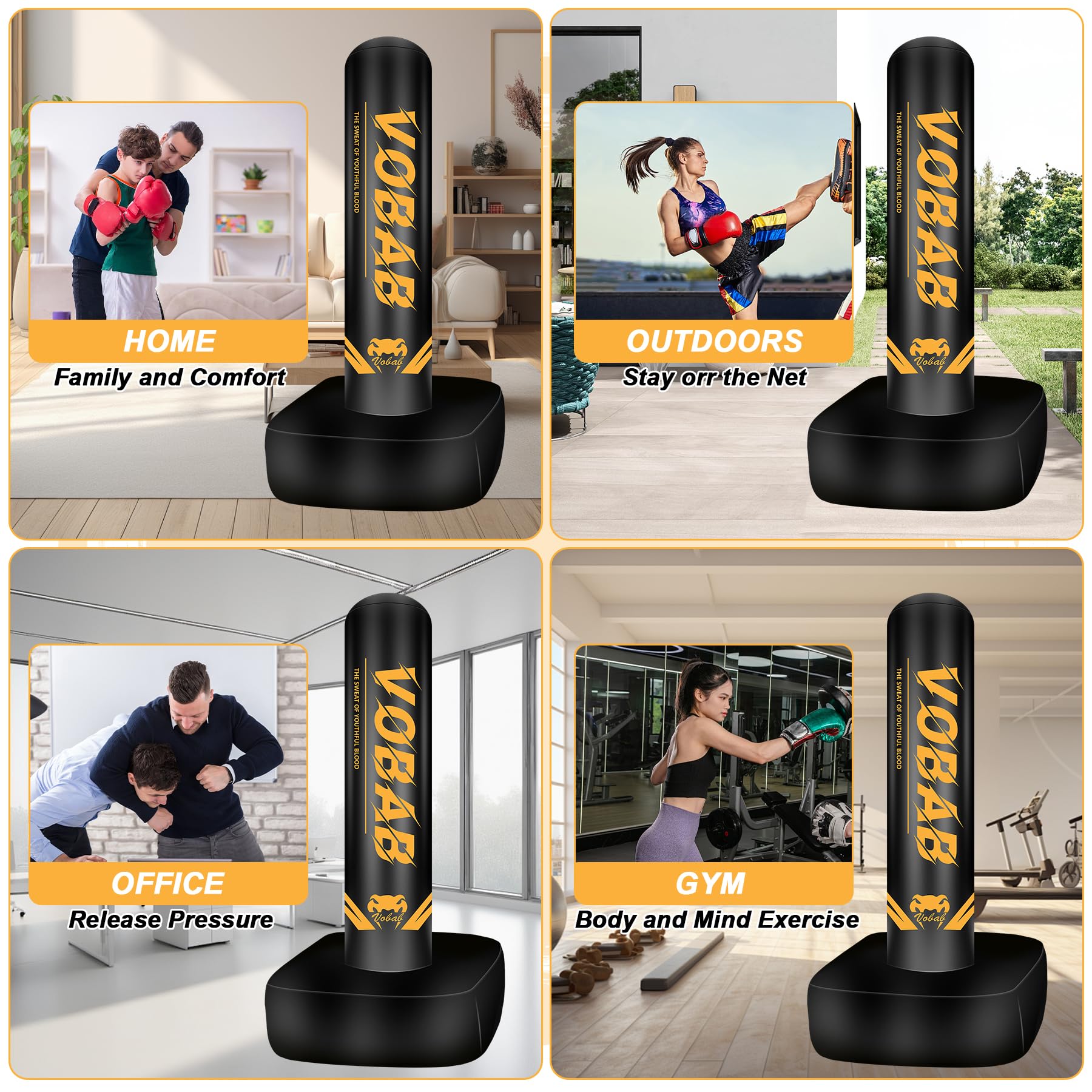 Boxeo pesado con base cuadrada, saco de boxeo, guantes de boxeo, bomba, caja de regalo premium para gimnasio en casa, MMA, fitness, saco de boxeo inflable para hombres