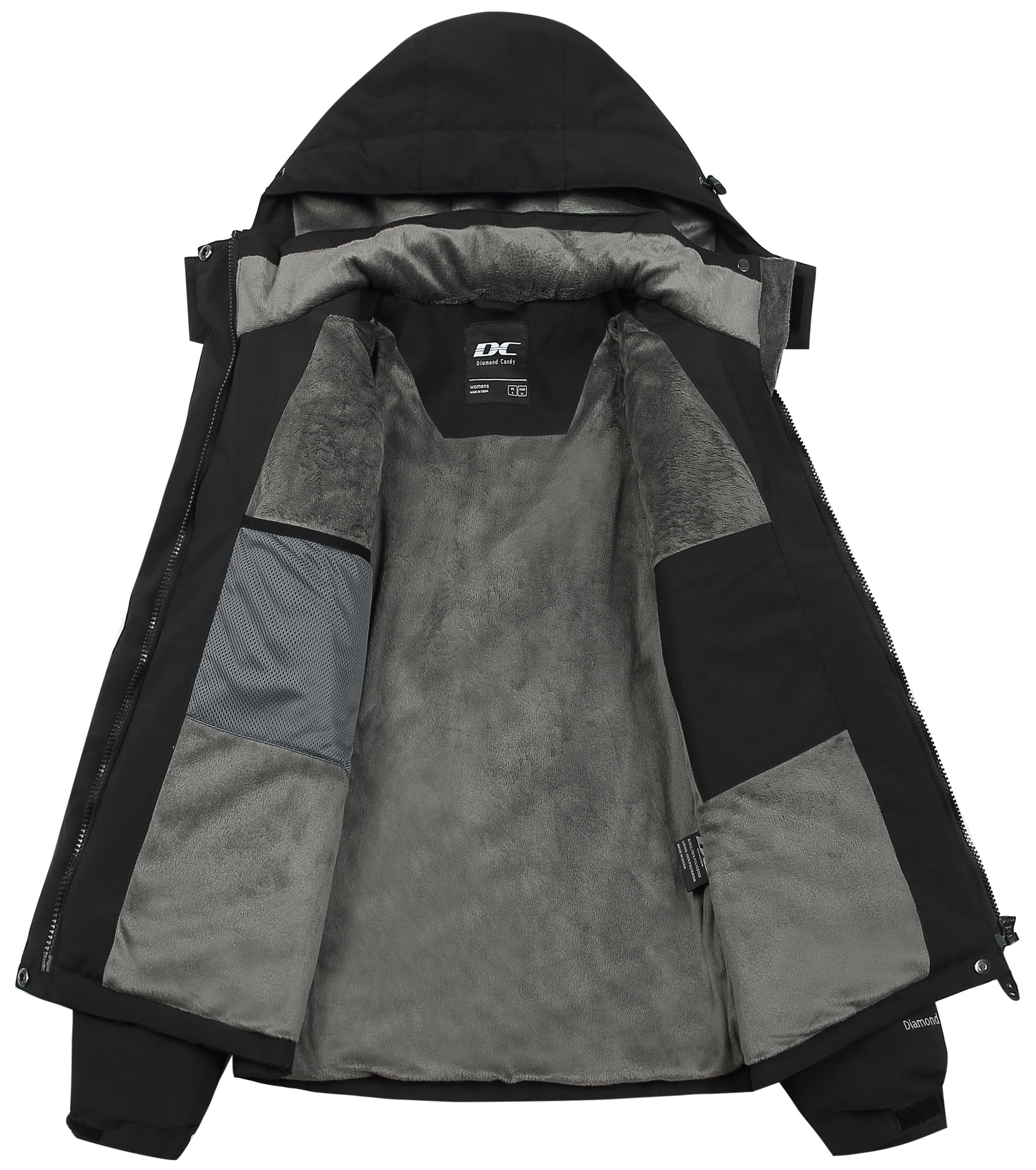 Winterjacke Damen Winddicht Skijacke Damen warm Fleecejacke wasserdicht verdickt gefüttert Funktionsjacke mit abnehmbarer Kapuze