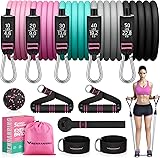 RENRANRING Resistance Bands for Working Out, 150LBS Exercise Bands, Workout Bands, Resistance Bands Set with Handles for Men Women, Legs Ankle Straps for Muscle Training Black, Gray, Blue, Medium pink, Pink 51.0 inch