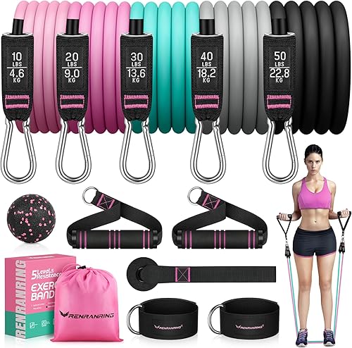Miniatura 7 de Bandas de resistencia para entrenamiento, bandas de ejercicio de 150 libras, bandas de entrenamiento, bandas de resistencia con asas para hombres y