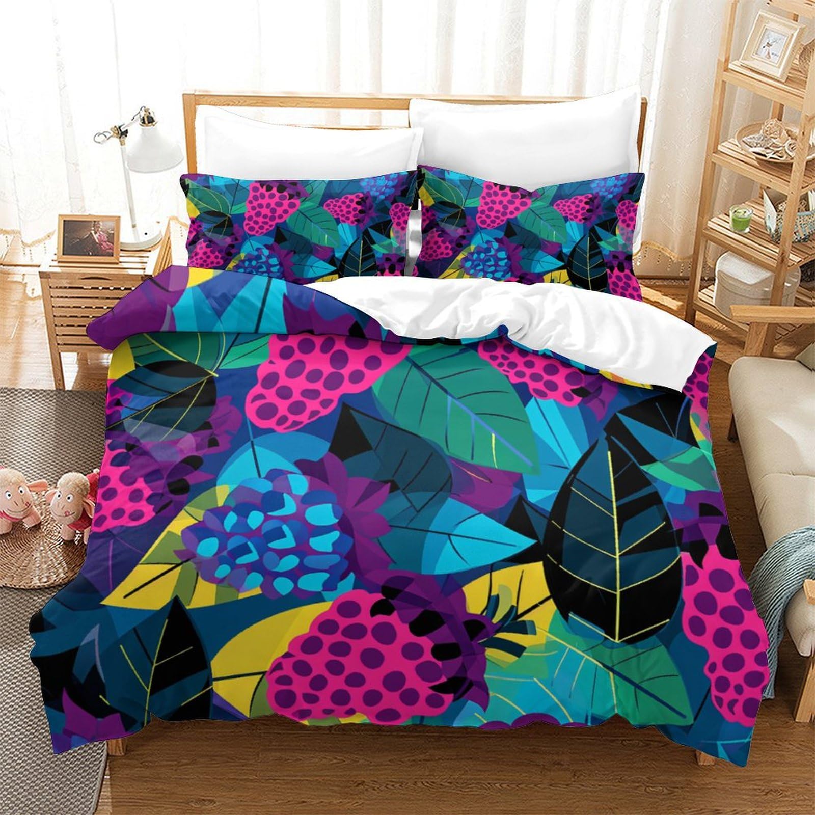 Housse de couette Fraises 260x220 sans repassage pour grand lit king size