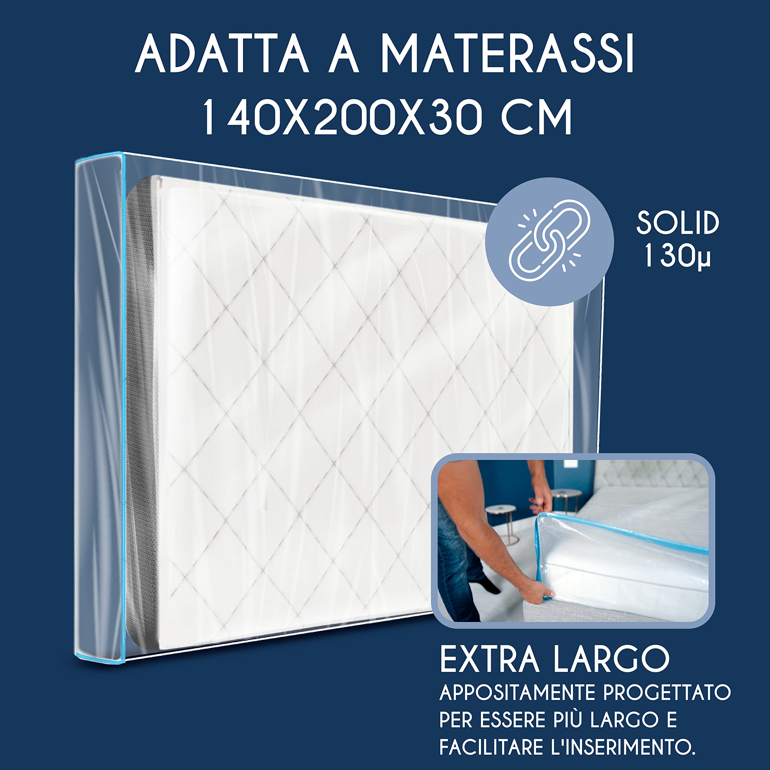Custodia Materasso in Plastica per Materasso 140x200 cm (Spessore 30 cm) - Sacco Materasso con Chiusura a Cerniera - Protezione Materasso per Conservazione, Trasloco - Impermeabile e Resistente