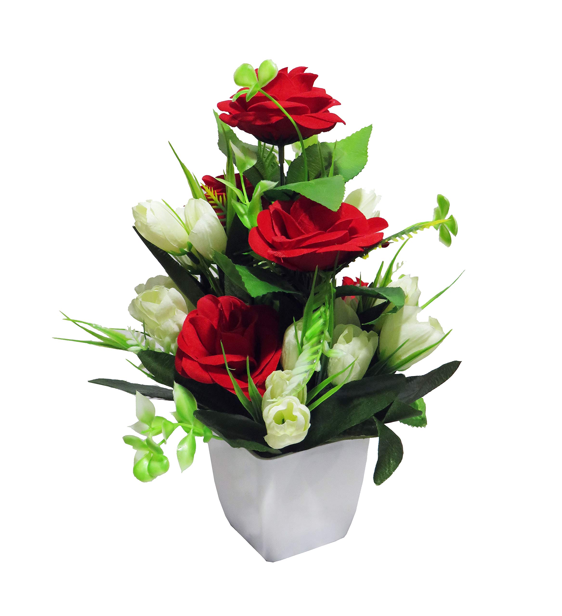 eMani Artificial Flower Pot with Flower | Flower vase for Home Decoration | Flower Pot with Artificial Flowers| Artificial Flower with Wooden/Plastic Vase….