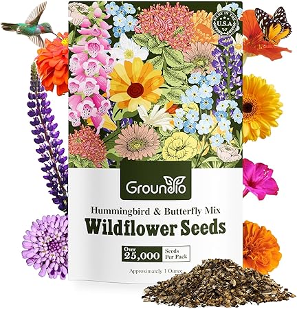 Wildflower Seeds Hummingbird and Butterfly Mix 1 Ounce, No Filler, 24 Varieties Flowers Seeds to Plant Outside, Annual Perennial, Bulk Resealable Package