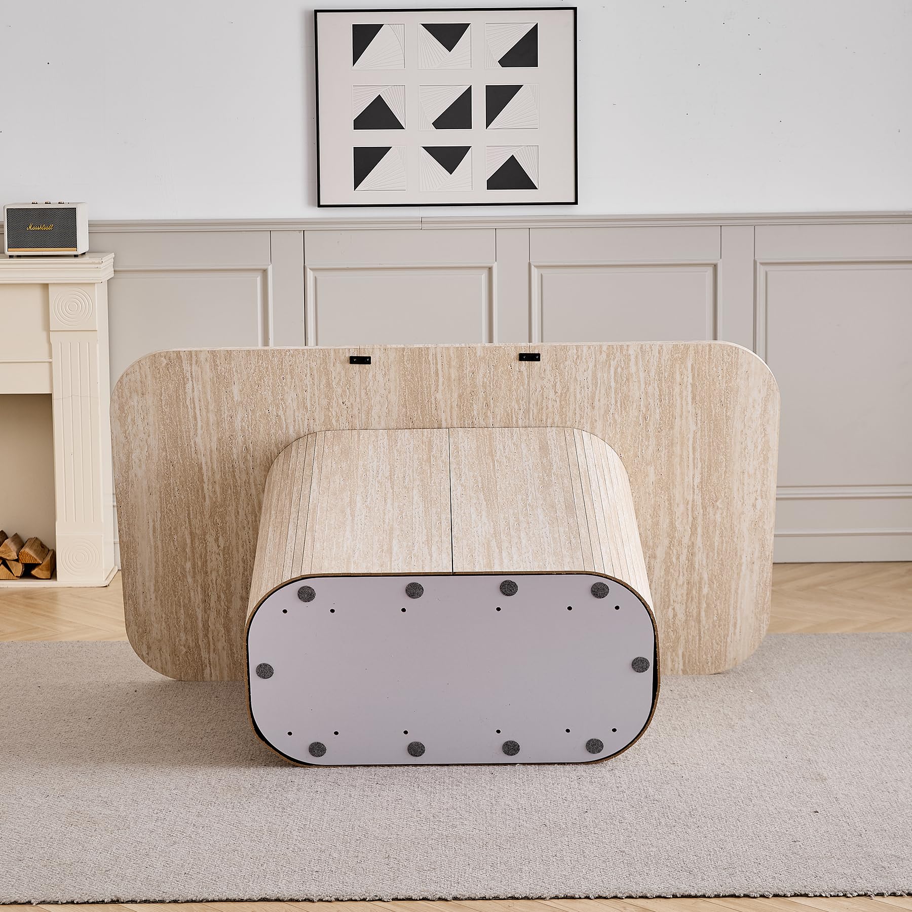Mesa Comedor Rectangular para 4-6 Personas - 160 x 90 x 75 cm - Tablero de MDF con Acabado en Travertino - Mesa de Cocina con Base Ovalada Elegante, Amarillo Claro
