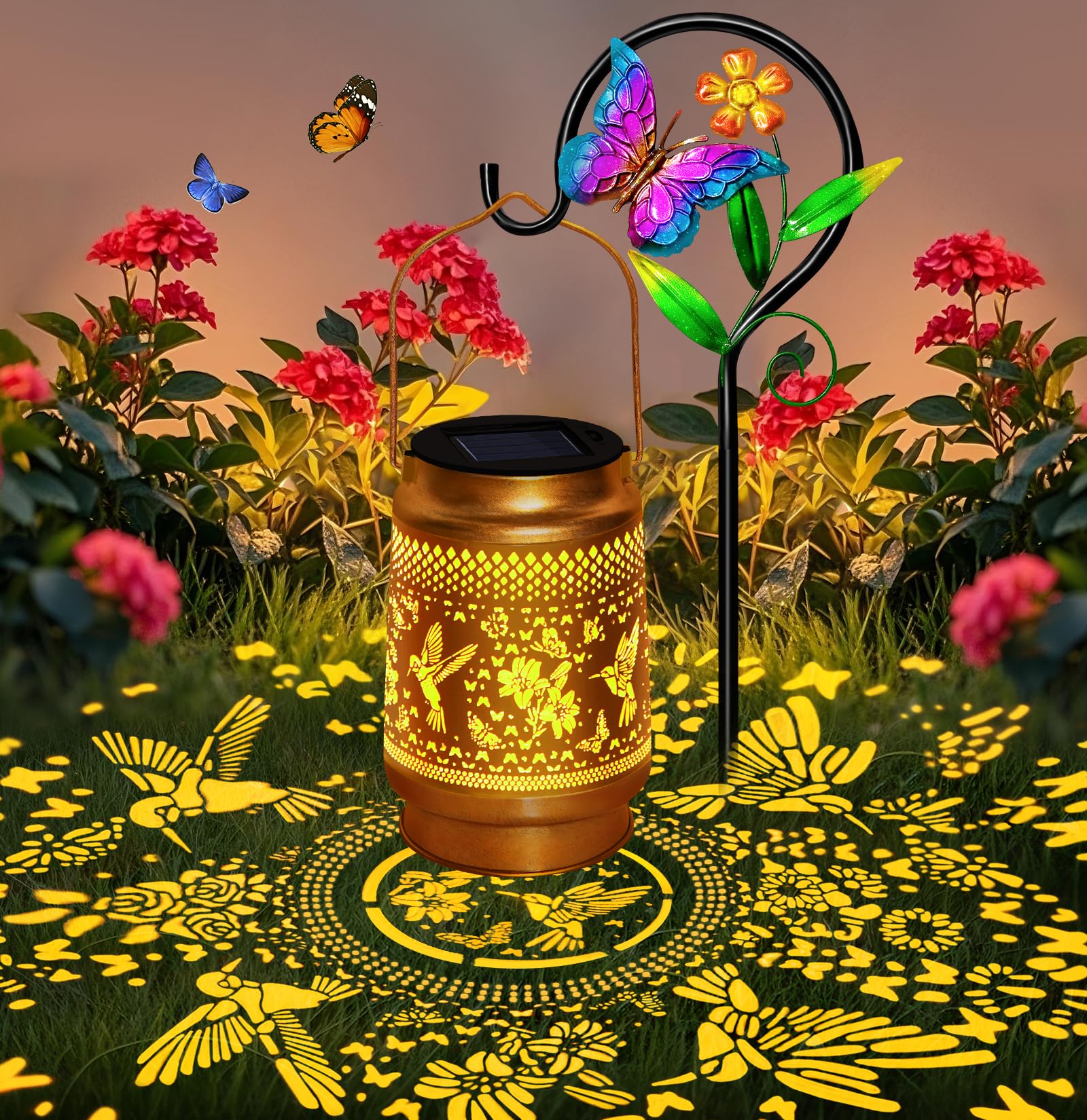 Christmas Gifts for Women Hummingbird Solar Lantern with Butterfly Shepherd Hook, Mom Gifts for Mothers Day & Birthday, Hummingbird & Butterfly Design