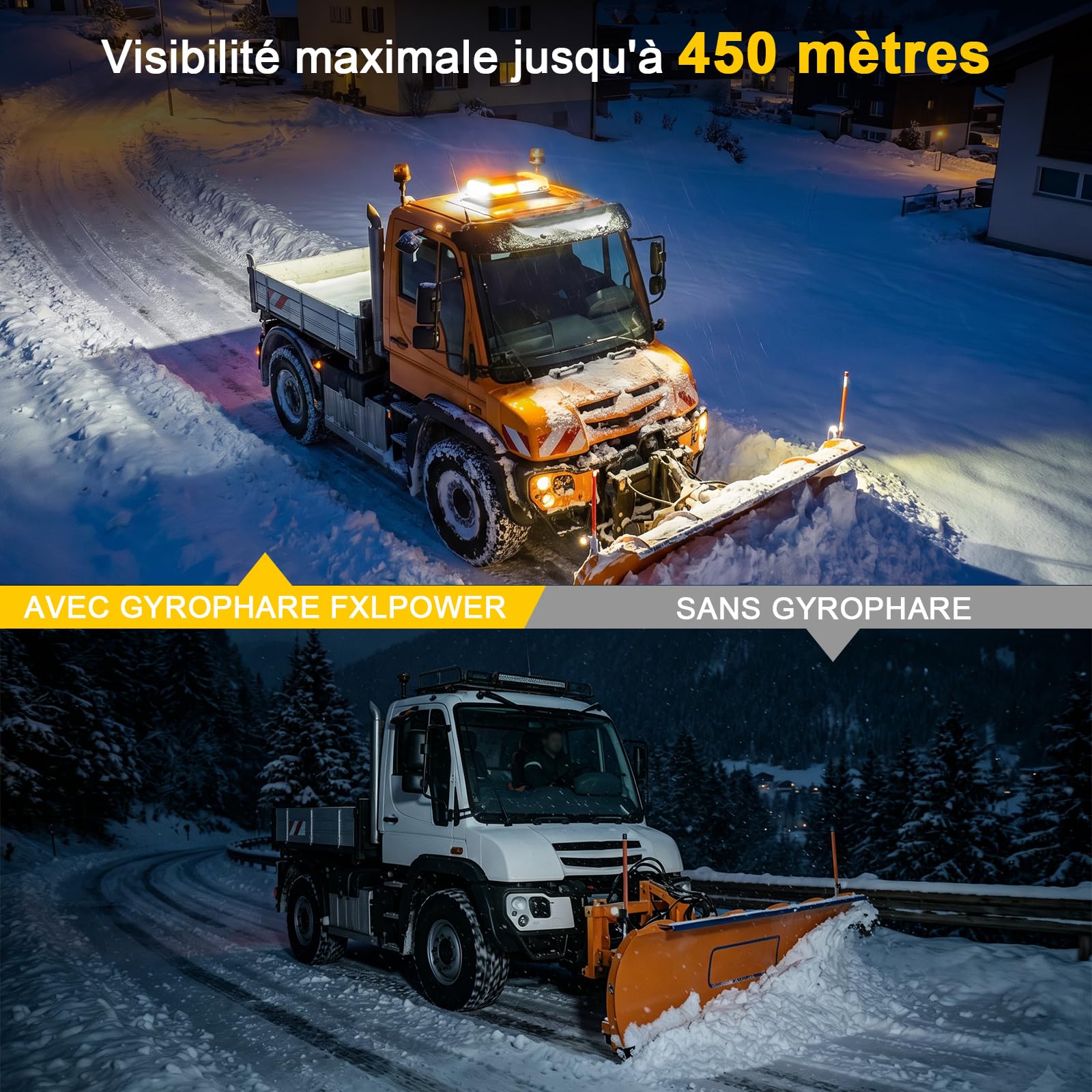 Rampe LED Gyrophare Magnétique 90 LED Jaune Blanc 12V/24V IP65