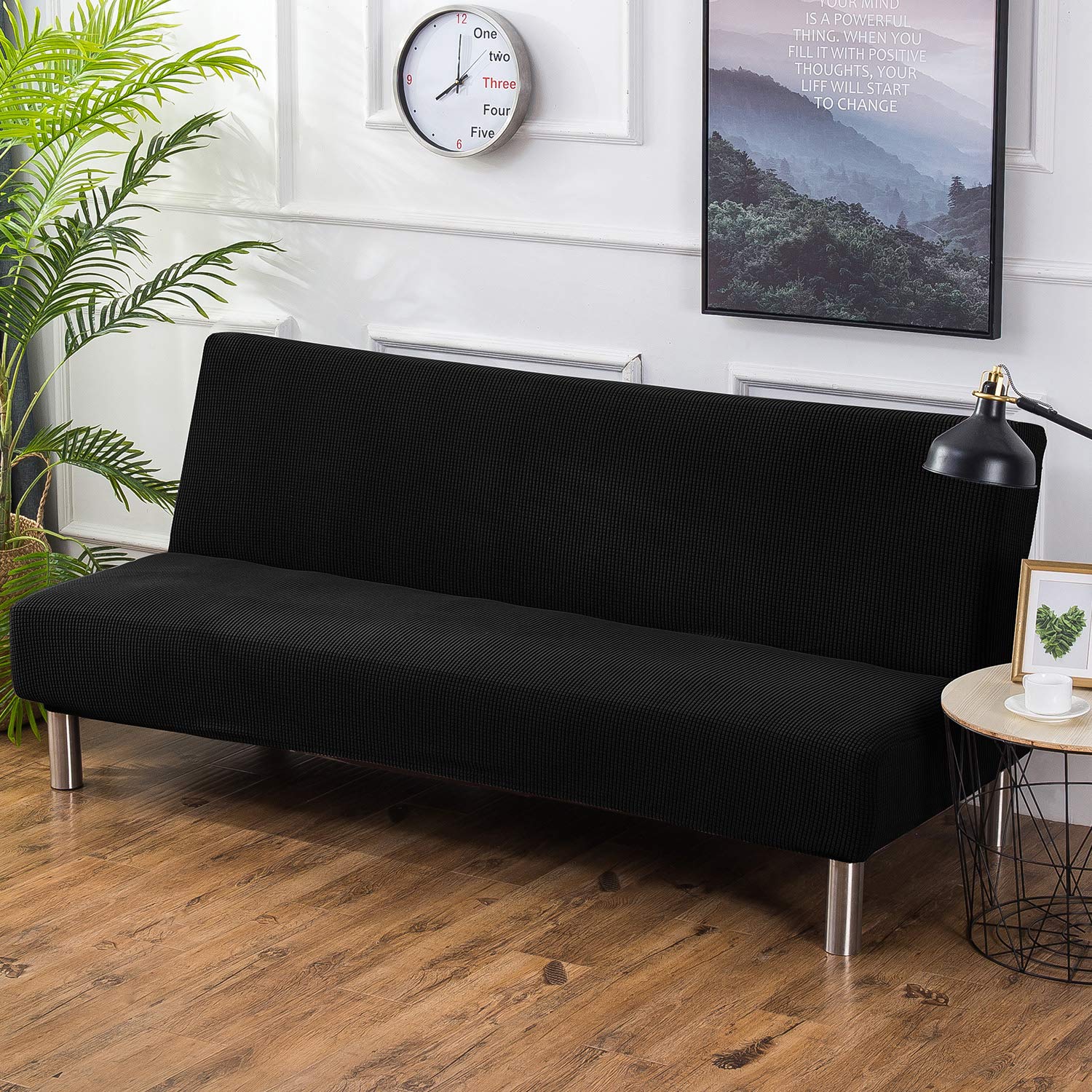 Petcute Black Sofa Bed Cover Futon Couch Cover Stretch Armless Sofa Bed Slipcovers