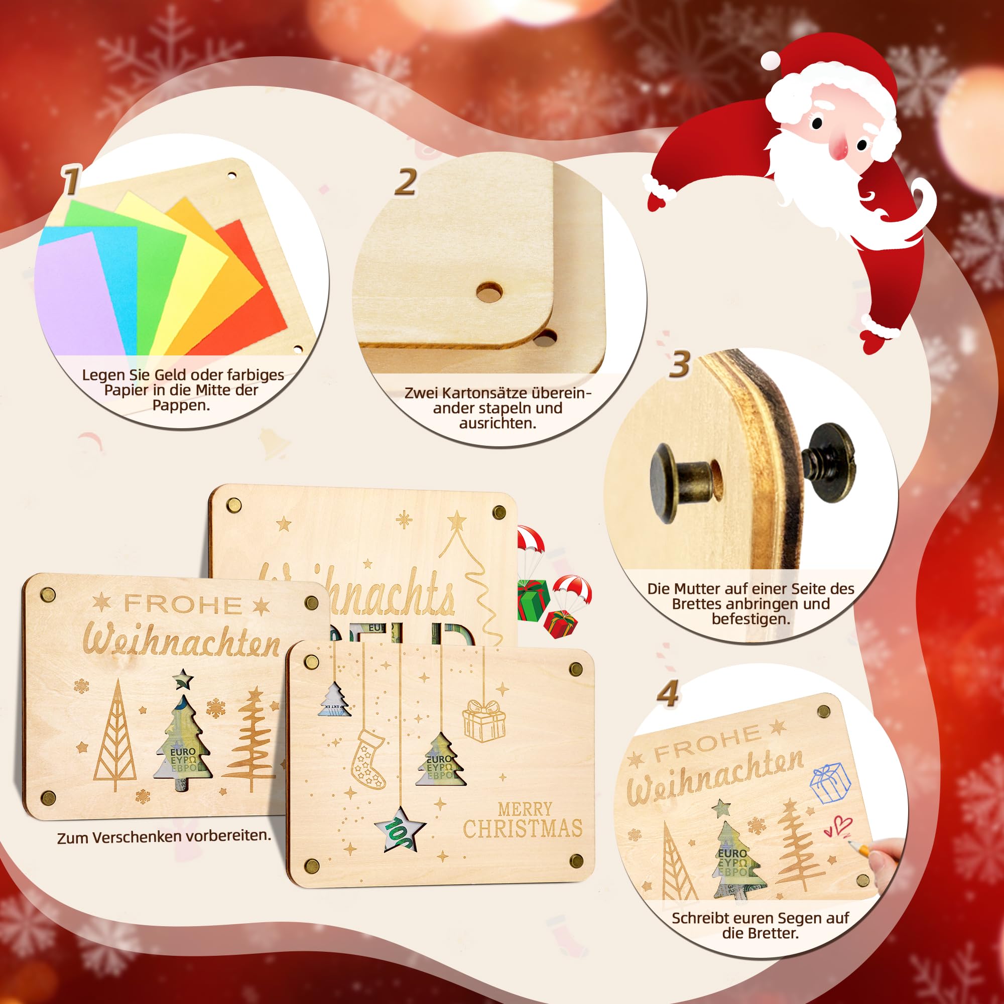 TAKULA Regalos de madera Navidad Dinero Regalo,Regalos de Dinero Embalaje,Tarjetas de felicitación de Navidad|Feliz Navidad