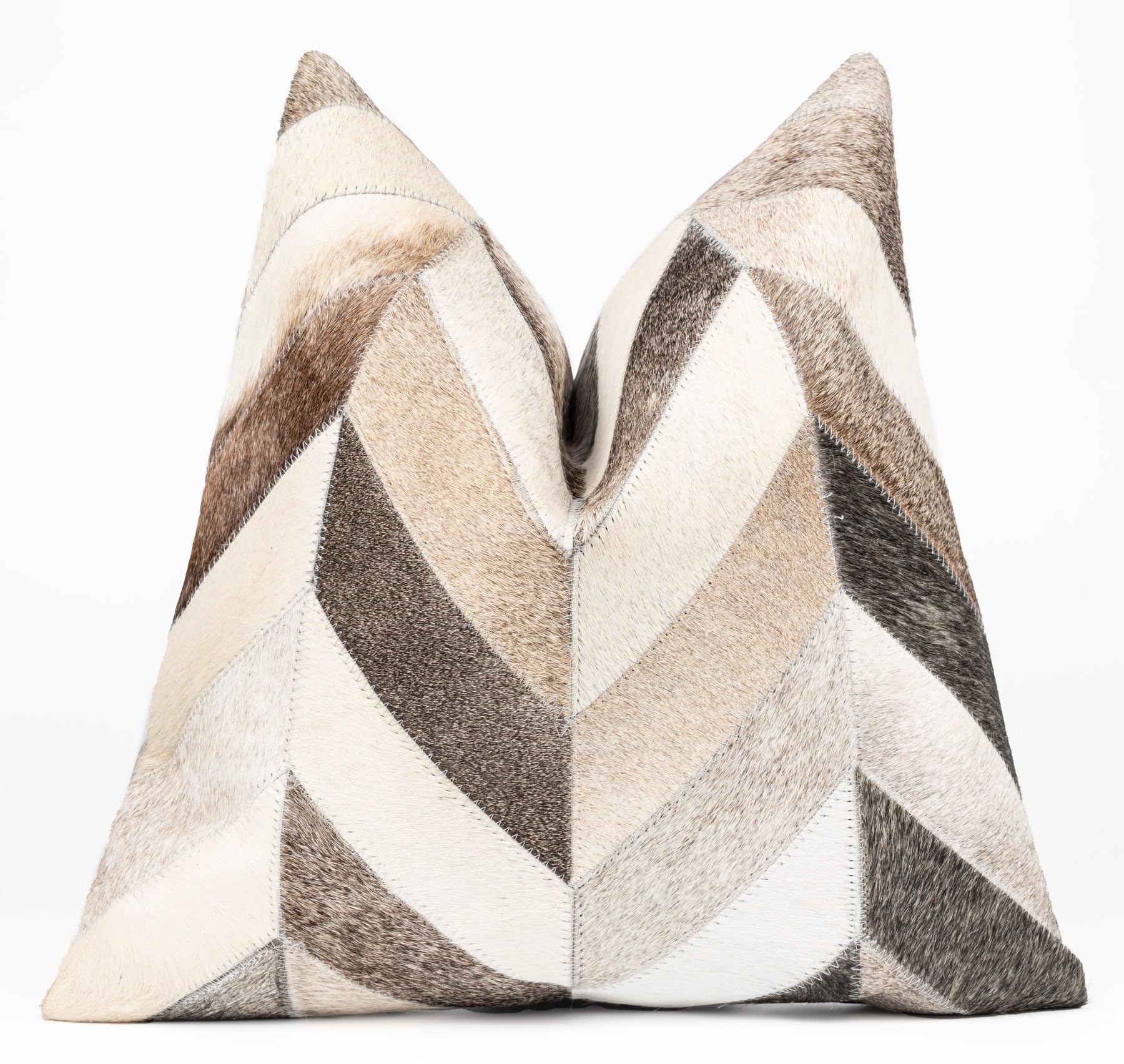 CANVELLO Genuine Cowhide Leather Decorative Throw Pillows - Handmade Patchwork Accent Pillows for Sofa, Couch, Chair - Southwestern Feather Down