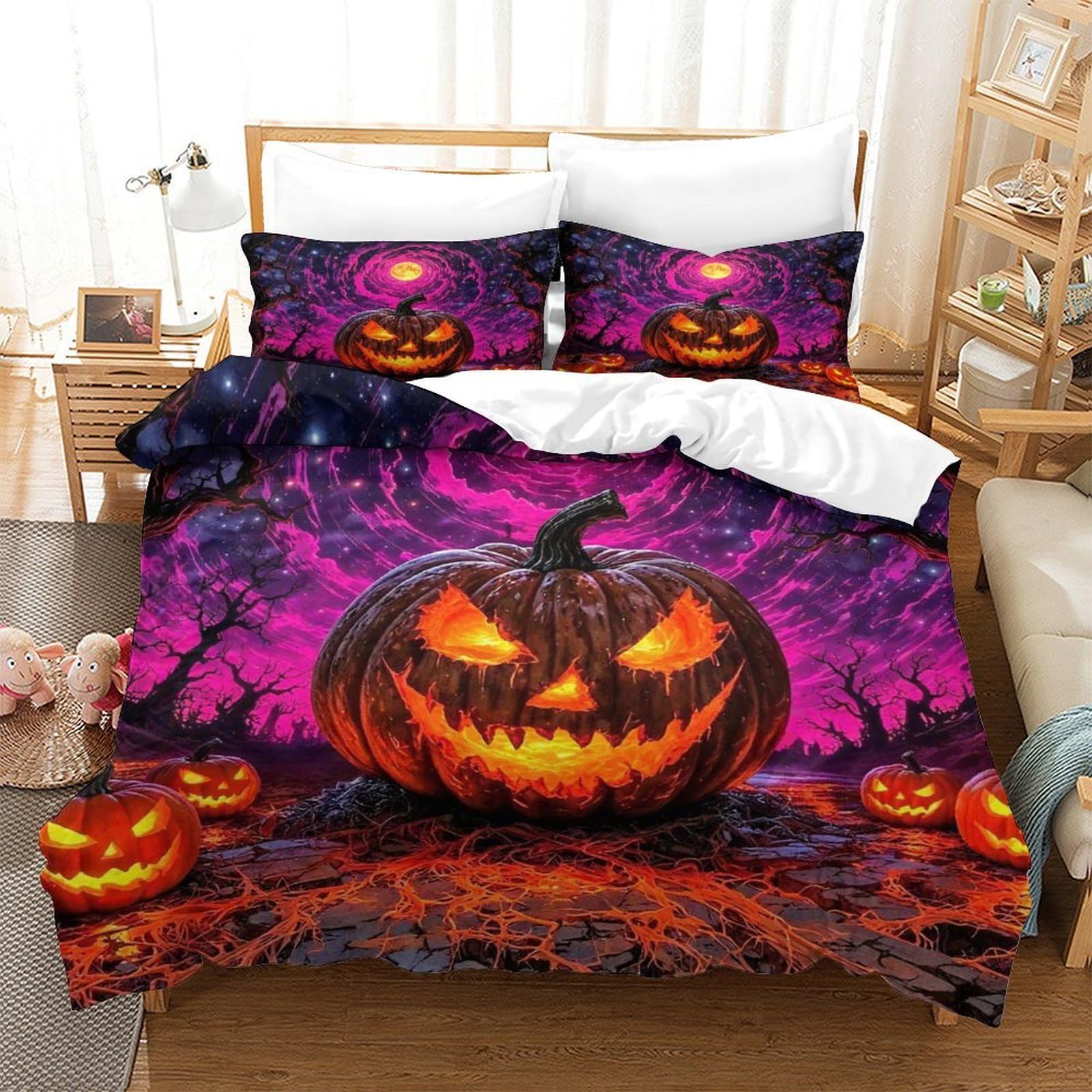 Housse de couette Halloween 3D microfibre anti-plis à fermeture éclair 200x200