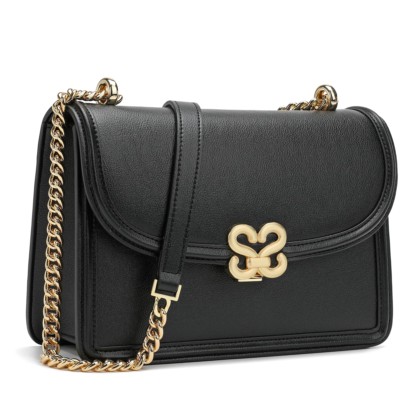 quipudaWomen's Leather Shoulder Bag with Galvanised Metal Stripes, with Adjustable Shoulder Strap