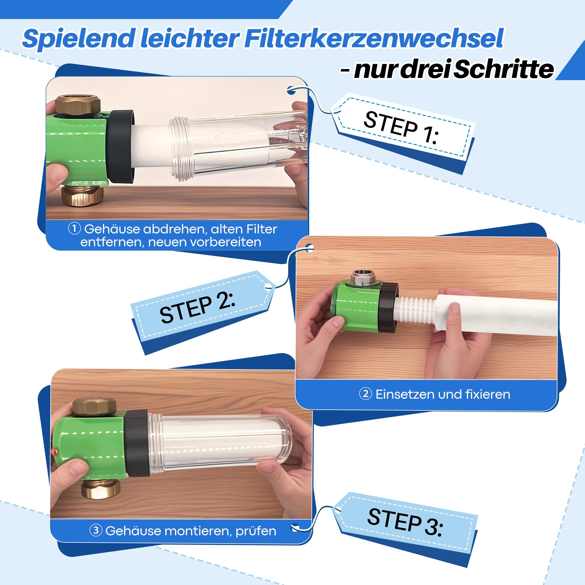 Enhon 12 filtri di ricambio, compatibili con il filtro dell'acqua Grünbeck FS 1", compatibili con il filtro fine Grünbeck Geno FS 1'', cartuccia di ricambio per filtro dell'acqua domestico