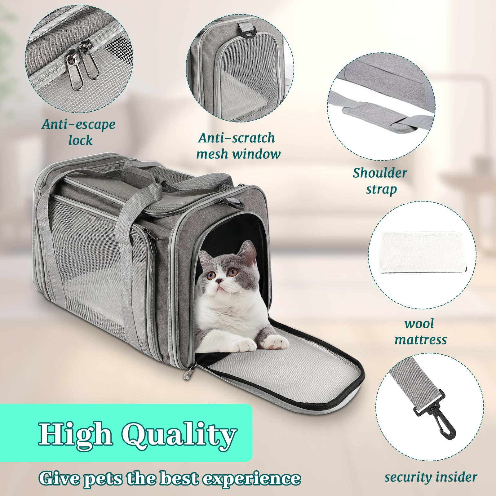 Trasportino Per Cani E Gatti 45x30x30cm - Morbido, Ripiegabile E Portatile Con Tappetino Lavabile Per Viaggi - Foto 11