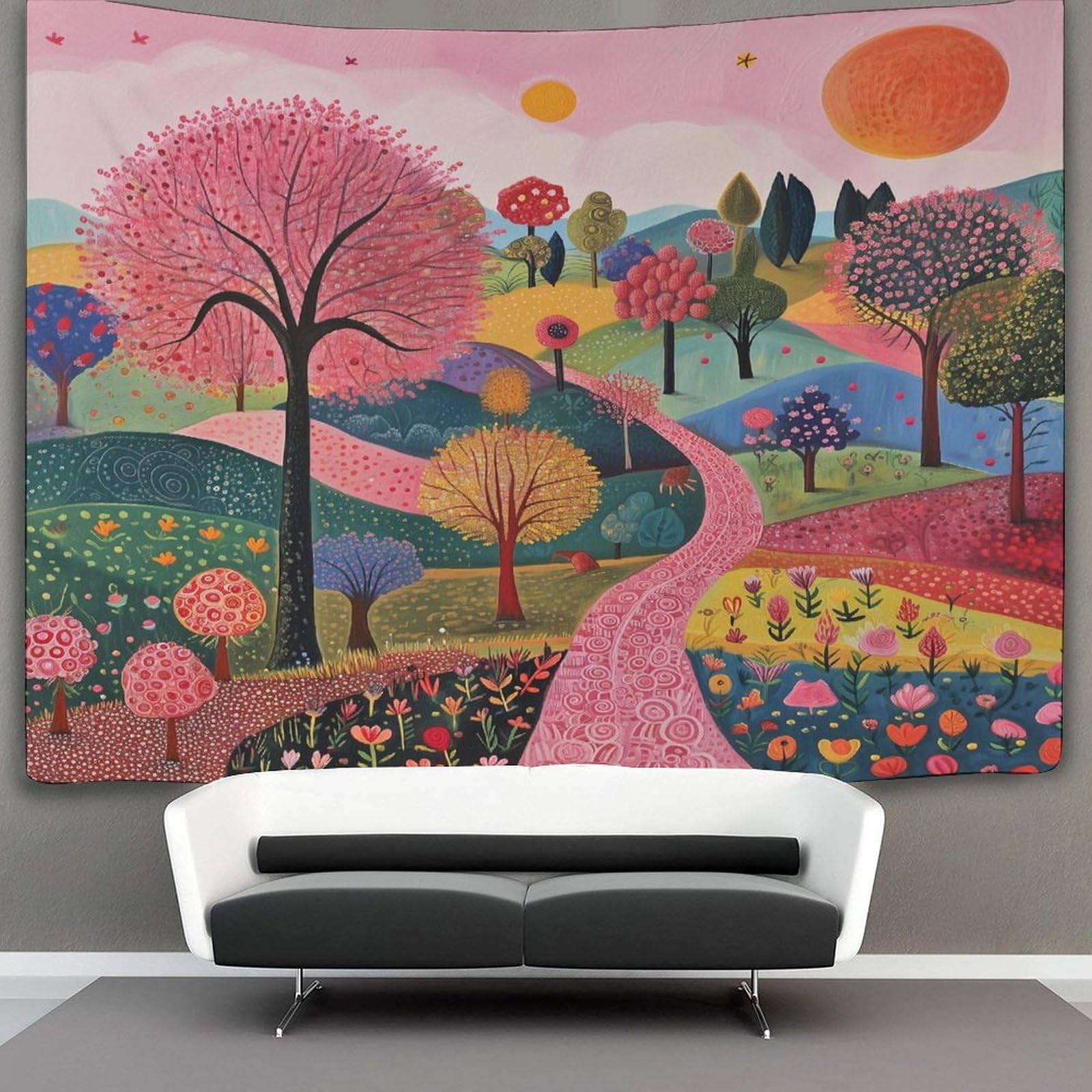 Kaiyun Style-11 Naive Art Tapestry,Pink Nature Tapestry For Wall Hanging,Tapestry For Bedroom Aesthetic Tapestry Home Decorationfor Living Roombedroom 130Cmx150cm