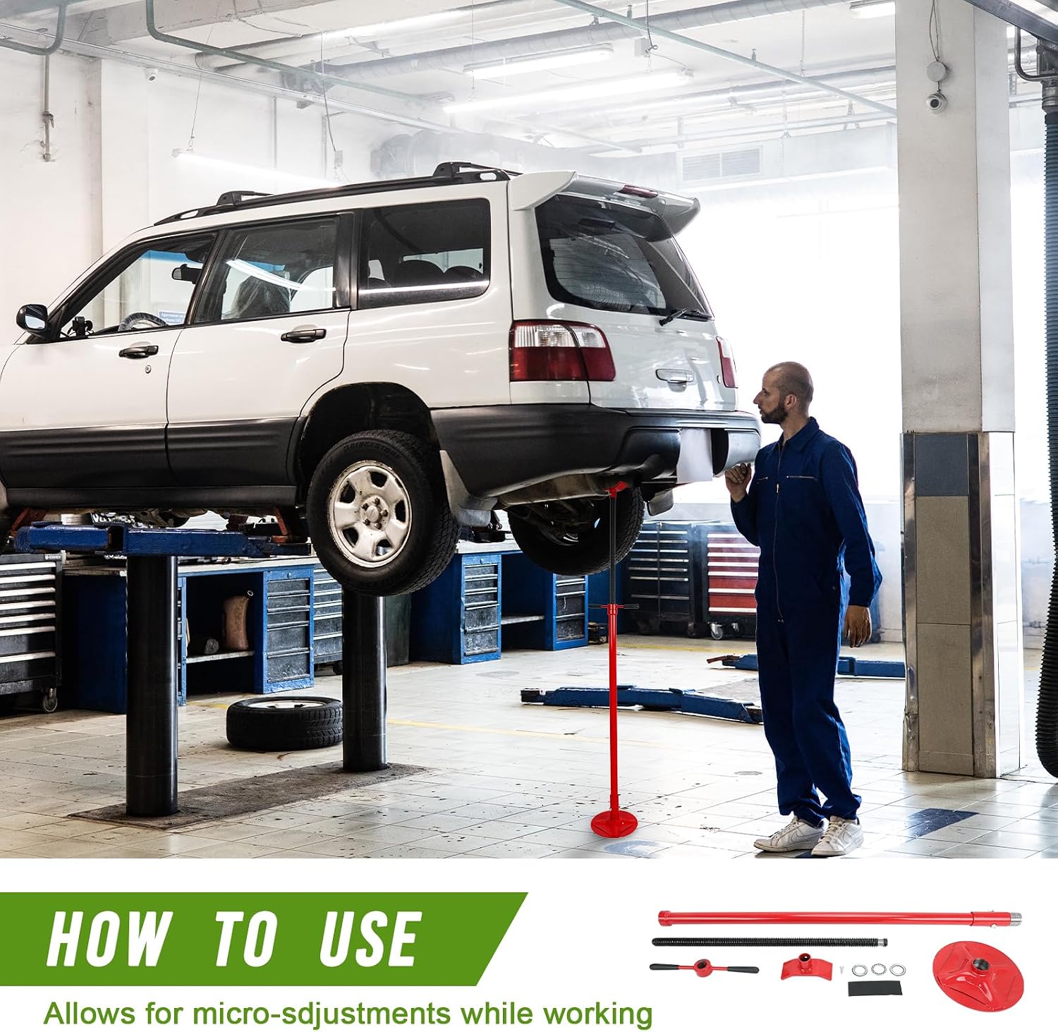 ‎EASYBERG Underhoist Support Stand, 3/4 Ton Capacity Under Hoist Jack Stand Lift from 53.5 to 79 in, 12 Inch Diameter Base, Bearing Mounted Spin Handle Pole Jack, Self-Locking Acme Threaded Screw