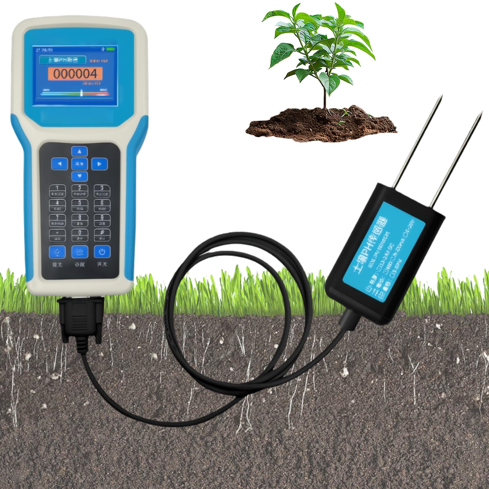 Testeur de sol numérique 7 en 1 pH, NPK, EC, humidité, température et humidité avec écran LCD couleur, enregistrement des données et export Excel pour l'agriculture et le jardinage