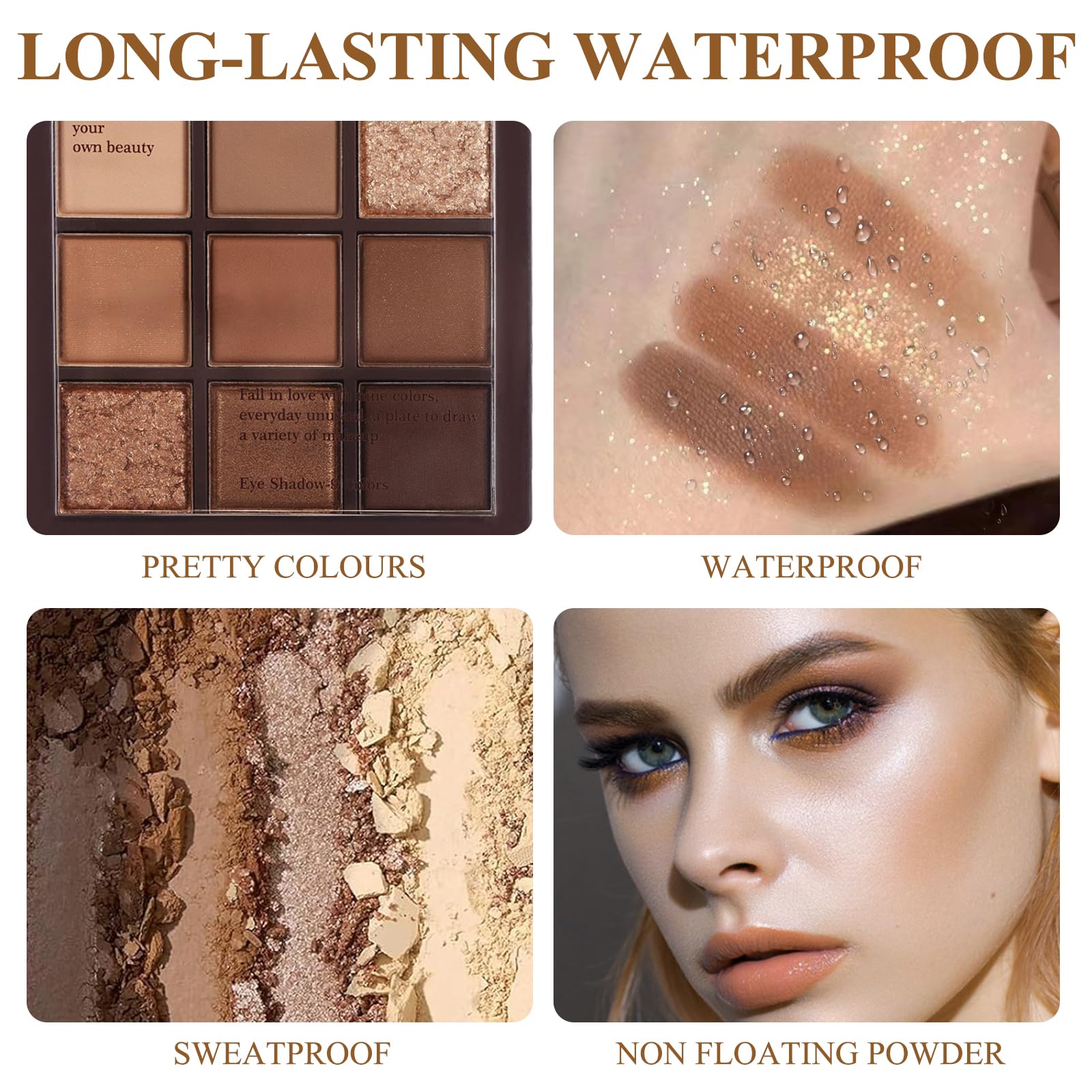 INBOLM Brown Eyeshadow Palette, 9 Colour Chocolate Eyeshadow Palettes,Waterproof Long Lasting Nude Eyeshadow Palette,With a Mixture of Browns, Multipurpose Eyeshadows for Women - Image 4