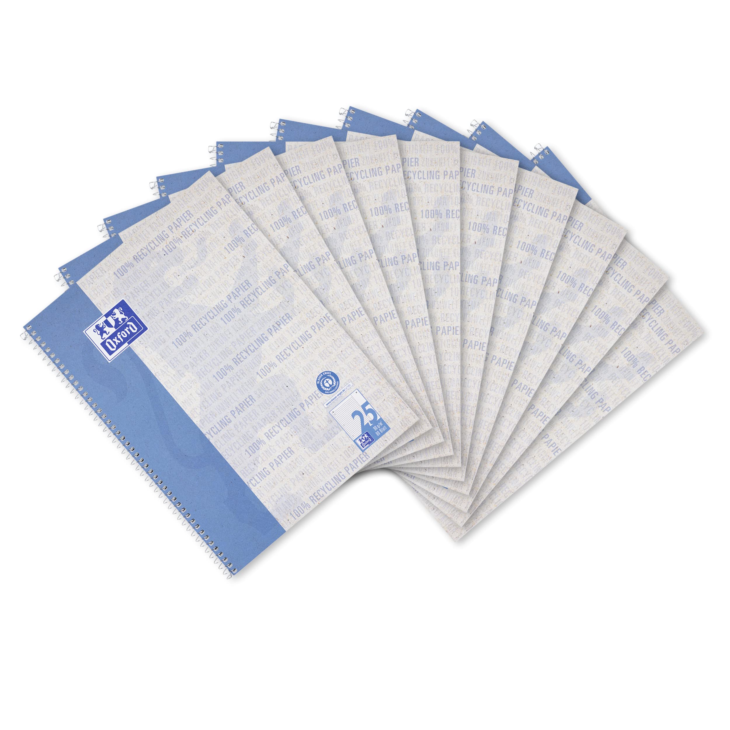 Oxford Lot de 10 cahiers lignés avec marge blanche Format A4 80 feuilles