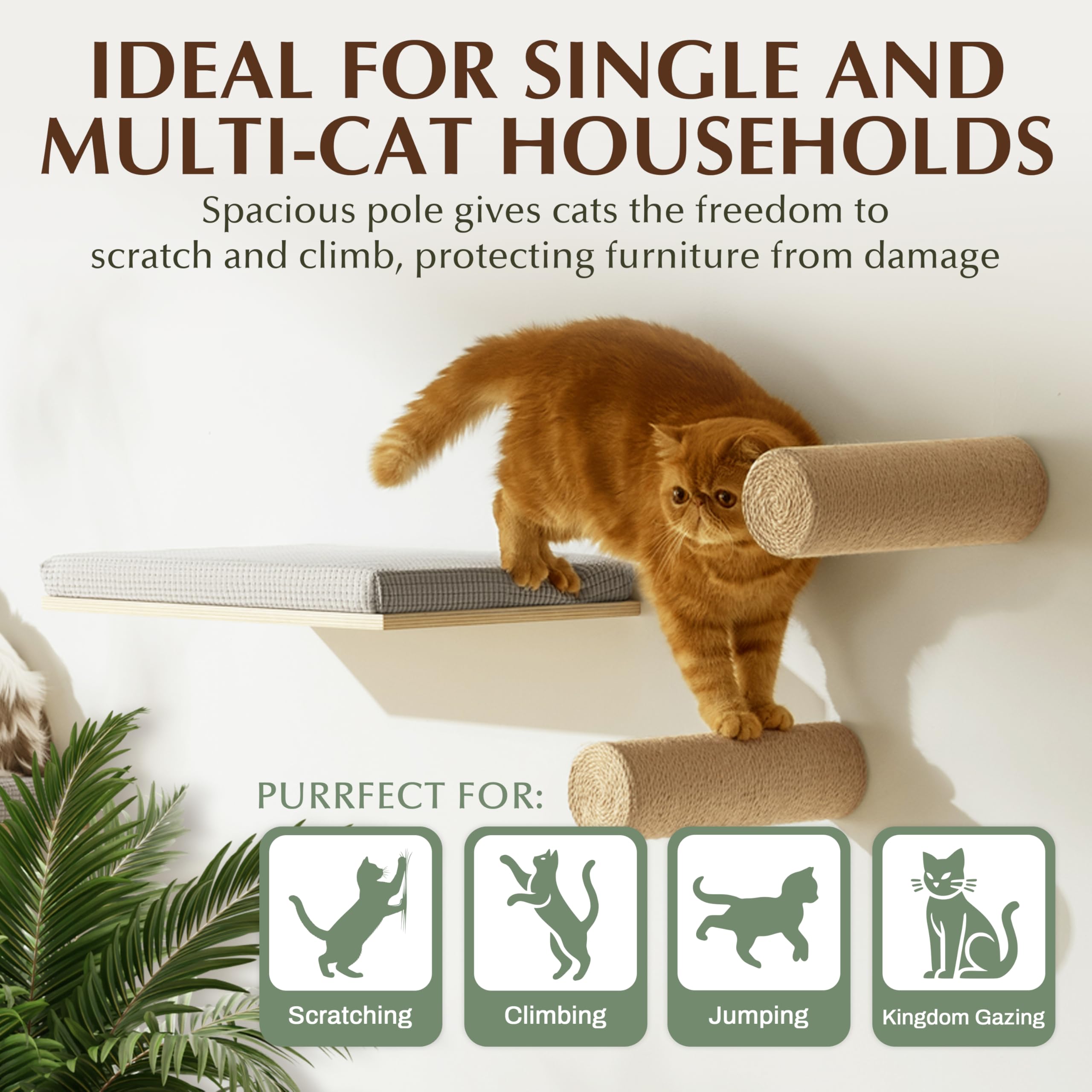2-Pack Sisal Wall-Mounted Cat Climbing Wall Steps, Cat Wall Steps/Stairs with Sisal Scratching Surface, Wall Shelf Furniture for Climbing & Play for Kittens & Cats, Hidden Mounts - image 3