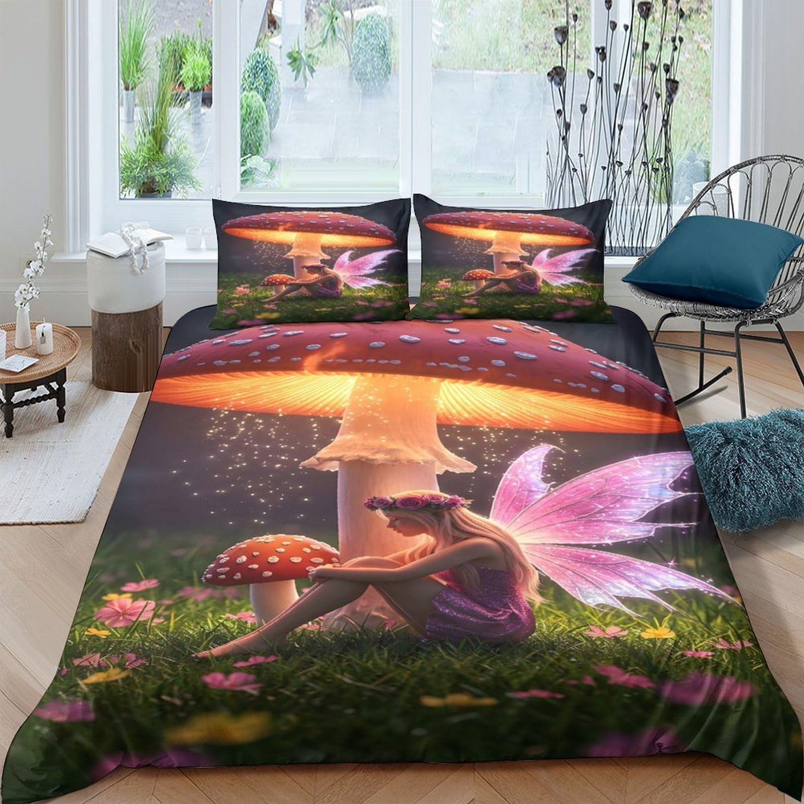 Ctjqhvkz Style-7 3D Printed Fairy Mushroom Fitted Sheet Microfiber Soft Pink Fantasy Forest Mattress Cover For Bedroom Decor Single（135X200cm）