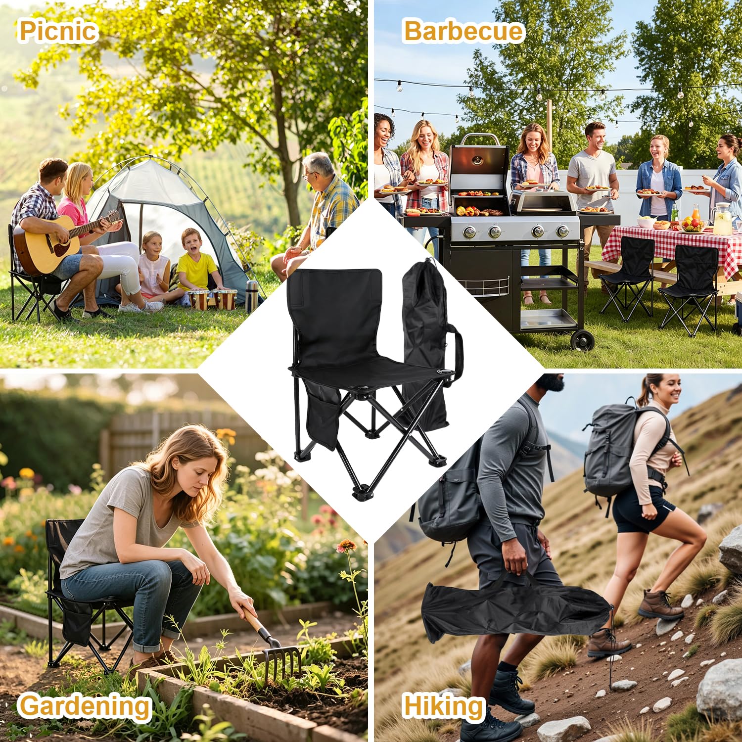 ENUTROF Sedia da Campeggio Portatile Sgabello Pieghevole Sedie da Pesca Fino a 150kg per la Pesca Giardinaggio il Campeggio Viaggi Picnic Spiaggia (Nero-3)