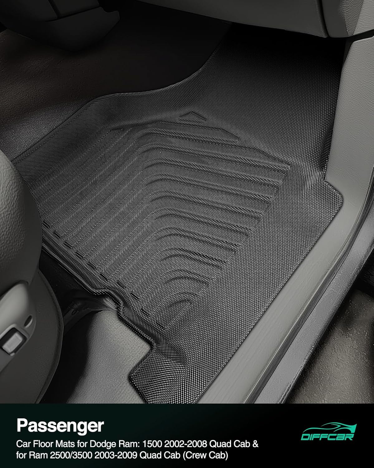 Car Floor Mats for Dodge Ram: 1500 2002-2008 Quad Cab & for Ram 2500/3500 2003-2009 Quad Cab (Crew Cab), All Weather Rubber Floor Liners, Truck Accessories Front Rear Carpet for Pickup Black 3PCS - Image 4