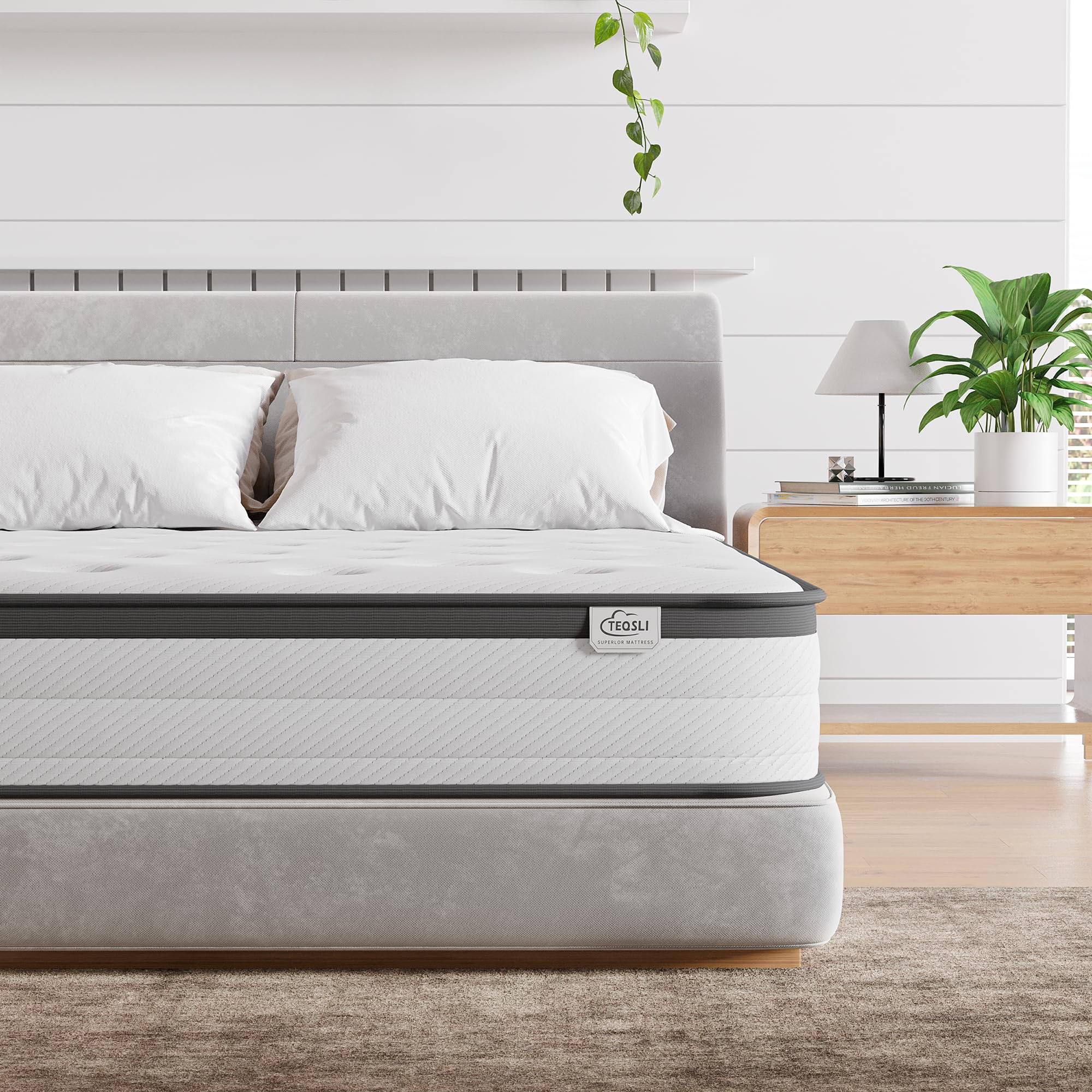 TeQsli Single Mattress 3FT Memory Foam Pocket Sprung Mattress Edge Support & Motion Isolation Spring Hybrid Single Mattresses - Medium Firm Feel 90x190x18 cm