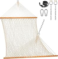 Lazy Daze Hammocks Double Cotton Rope Hammock for 2 Persons - 450 lbs Capacity, Handwoven Thick Ropes, Spreader Bar, Tree Straps Included - Natural