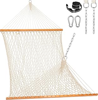 Lazy Daze Hammocks Double Cotton Rope Hammock for 2 Persons - 450 lbs Capacity, Tree Straps, Spreader Bar, Natural